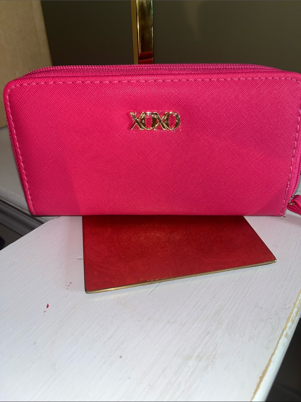 XOXO Bright Pink Zip-Around Wallet with Gold Logo